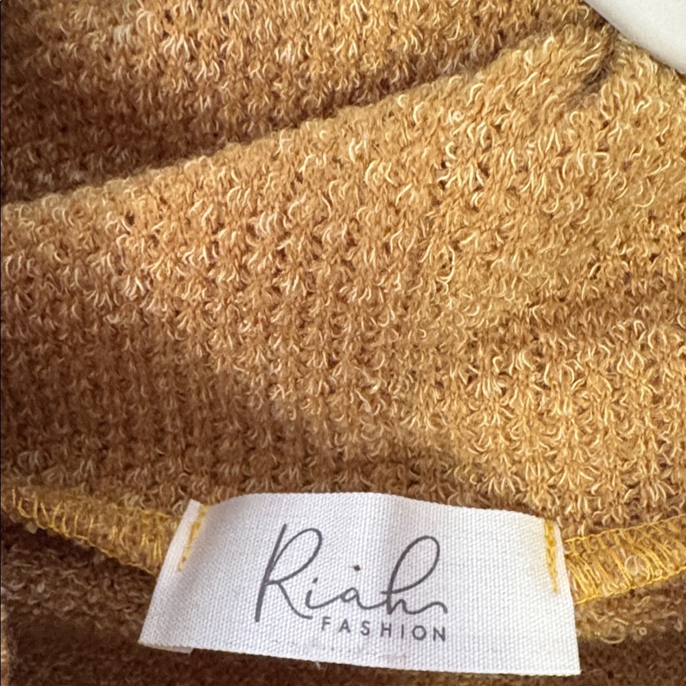 Mustard Cowl Neck Sweater with Leopard Print Sleeves - Picture 2 of 6